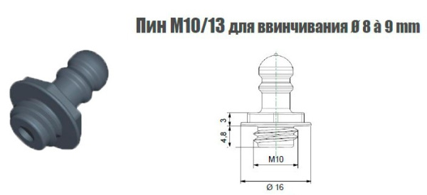 QUICK-FIT фиксатор длинный M13/короткая резьба M10x4.8mm под отверстие Ø8-9мм черный